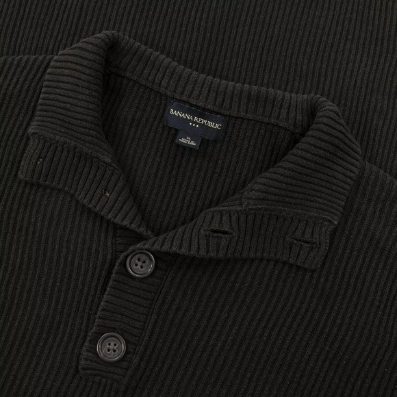 Banana Republic Brown Cotton Ribbed Thick Piped Half Button Sweater. - Picture 1 of 7